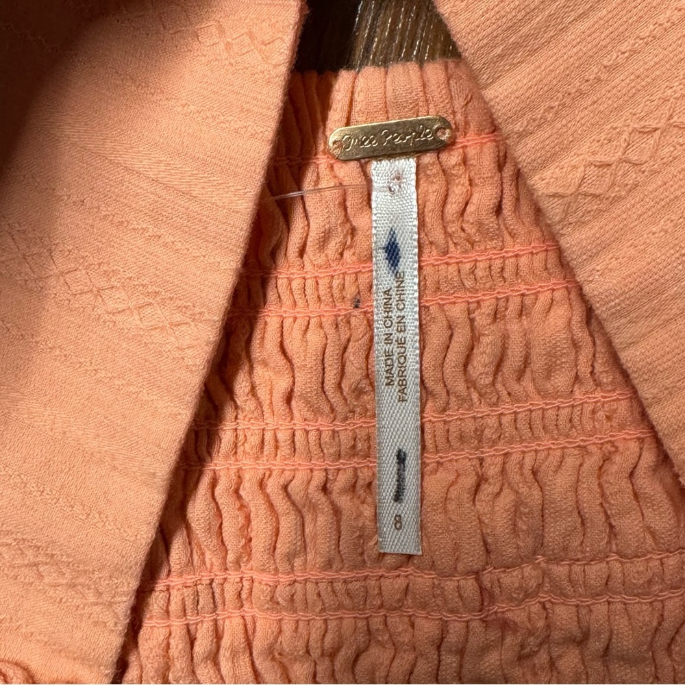 Free People Orange Tie Front Tank Top | Size L (8) | Smocked Back - Picture 5 of 8